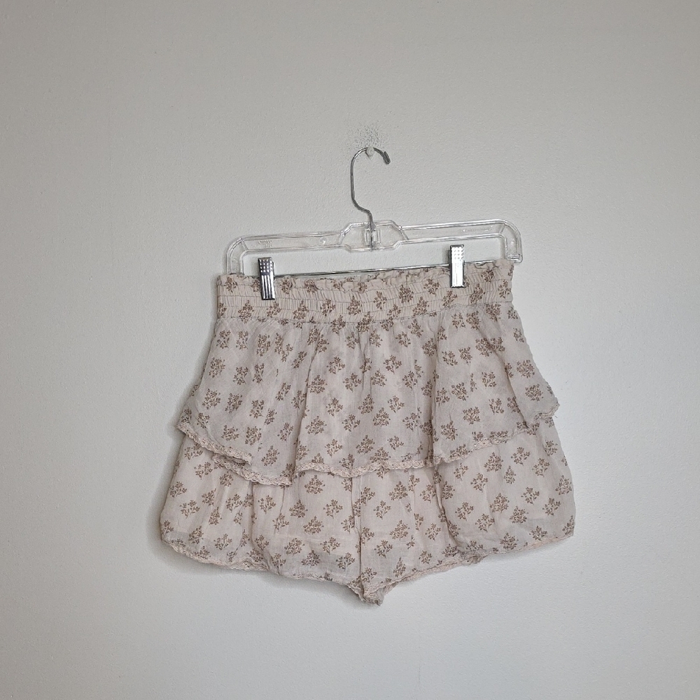 Aqua Cream Floral High Waist Women's Shorts